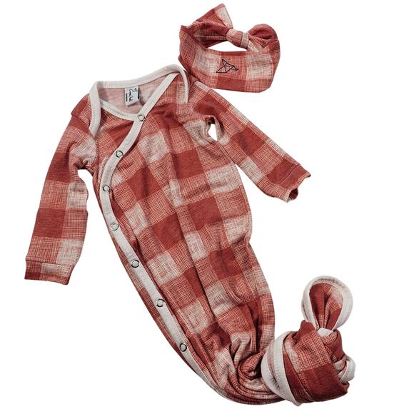 Copper pearl knotted gown retired color newborn w/ bow EUC open bottom soft - Picture 1 of 5